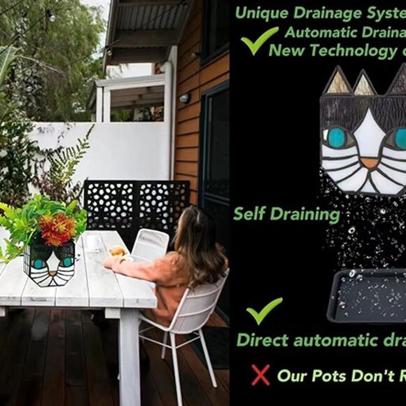 NEW Cute Cat Stained Glass Flower Pots,Indoor and Outdoor Plant Displays - Picture 4 of 8